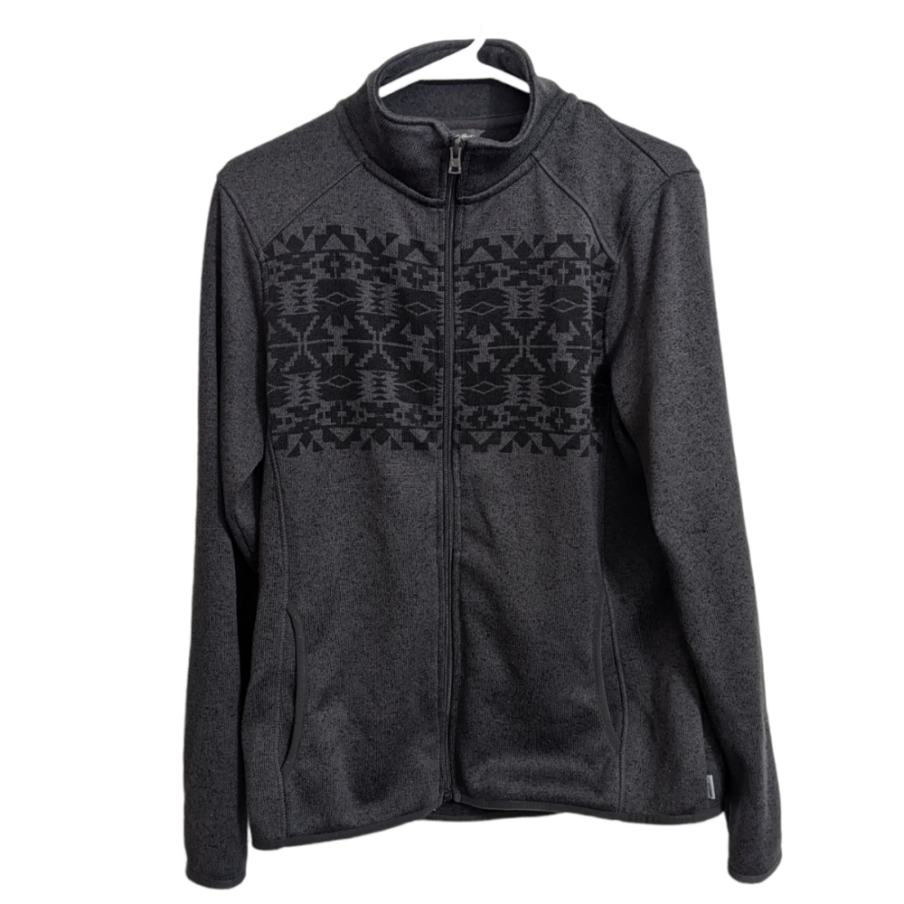 Eddie Bauer Grey & Black Zip Up Sweater L